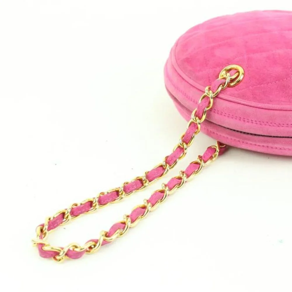 Chanel Hot Pink Quilted Suede Fringe Tassel Round Clutch on Chain88cz425s